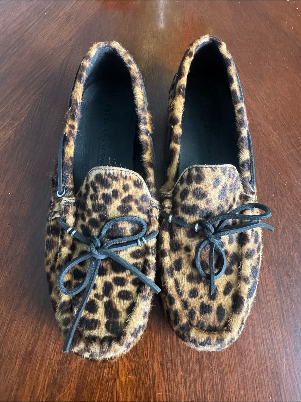 Freda Salvador Morgan leopard print haircalf leather Flat Boat Shoes Size 9
